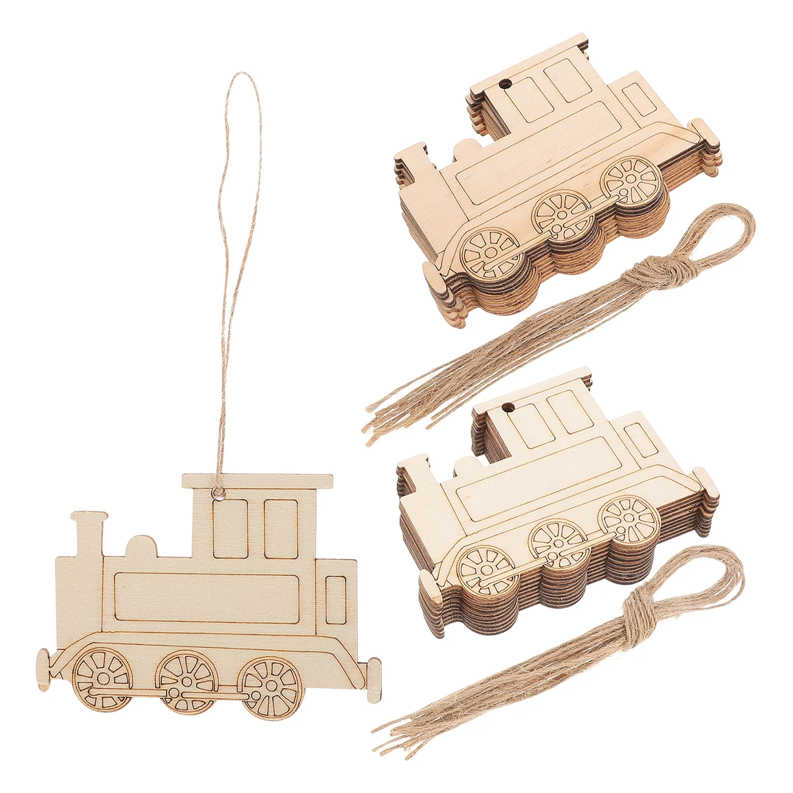 20 Pcs Unfinished Train Cutouts Retro Decor Wood Craft Decorations Bamboo Party Favors Vintage