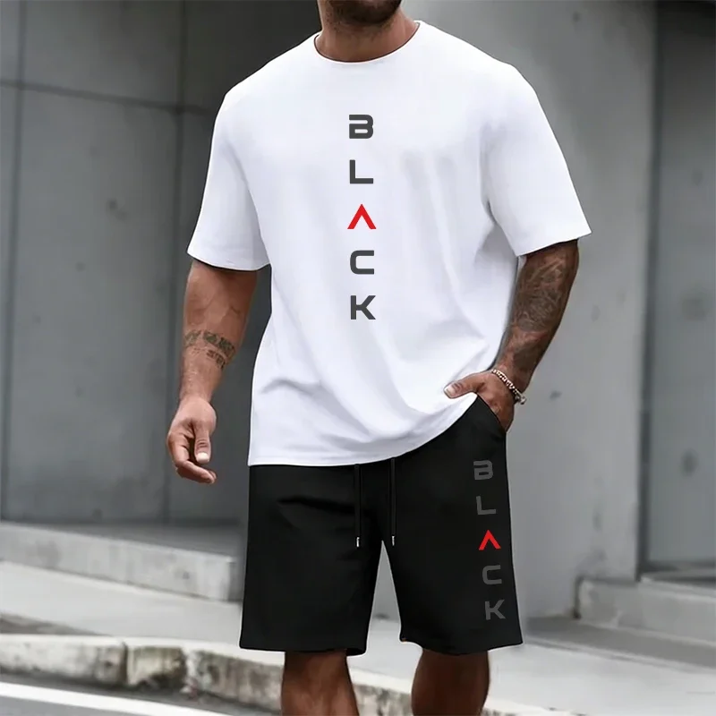 

Hot Sales Men's Two-piece Set Casual Pure Cotton T-shirts and Sports Shorts Printed Men Tracksuit Jogging Summer Short Sleeved