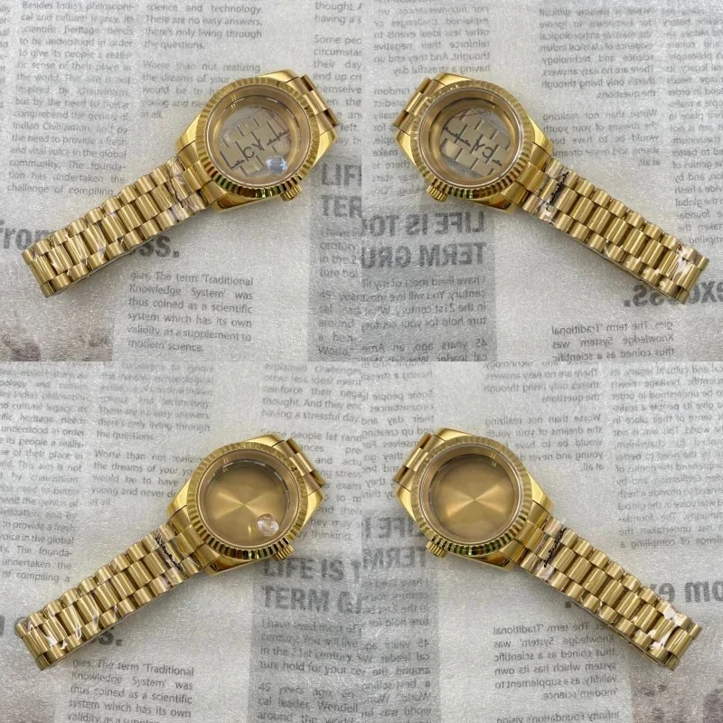 

Gold 36/39mm Gold Fluted Case Men Wrist Presidential Watchbad for Seiko Oyster Datejust Nh35 Nh36 NH70 Movement 28.5-30.5mm Dial
