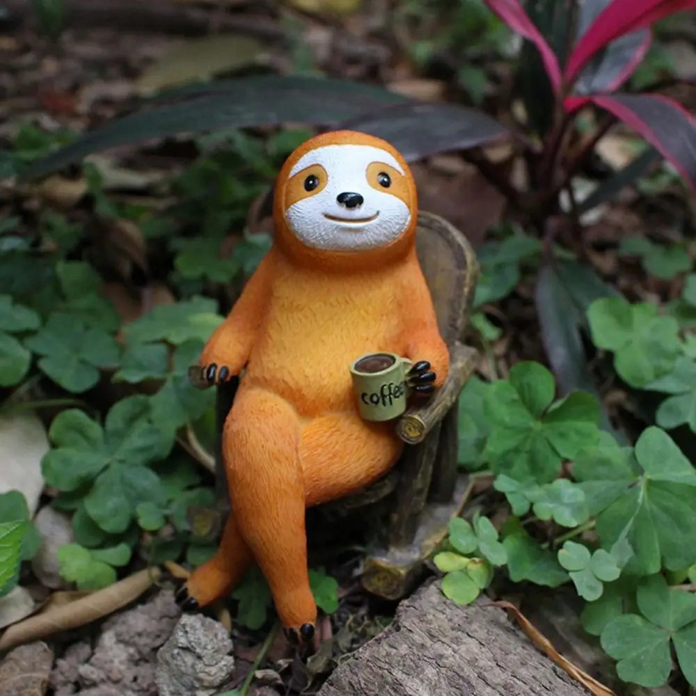 

Modern Solid Drinking Coffee Sloth Figurine Resin Art Handmade Garden Sloth Statue Unique Rocking Chair Sloth Ornaments Indoor