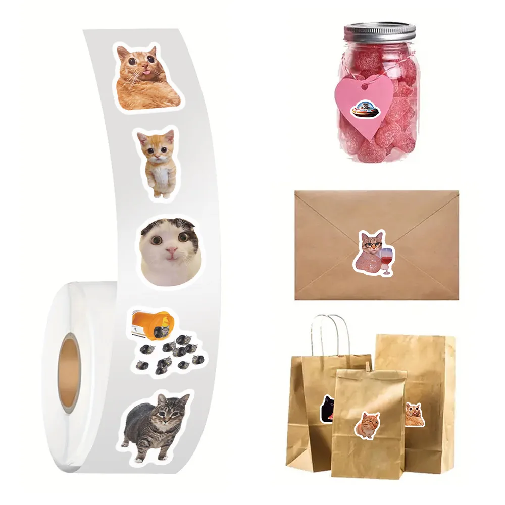 500 قطعة/لفة ملصقات نمط حياة القط الملتوية - ديكور مشهد لعوب للأمتعة والعناصر اليومية LanLanStickersWorld Store