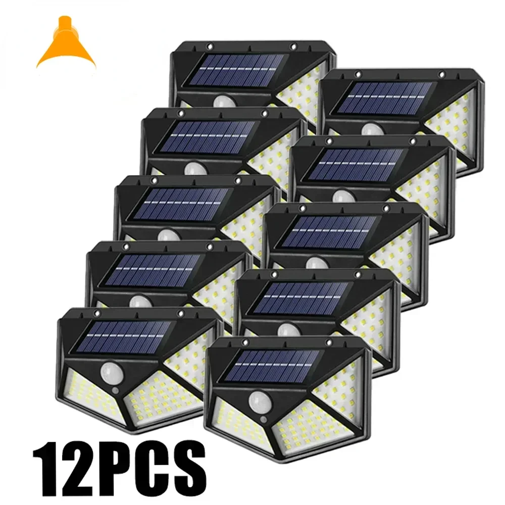 2/4/8/12PCS Outdoor Garden Courtyard Waterproof Wall Lights 100 LED Solar Wall Lamp 4 Sides Luminous Motion Sensor Decor Lights