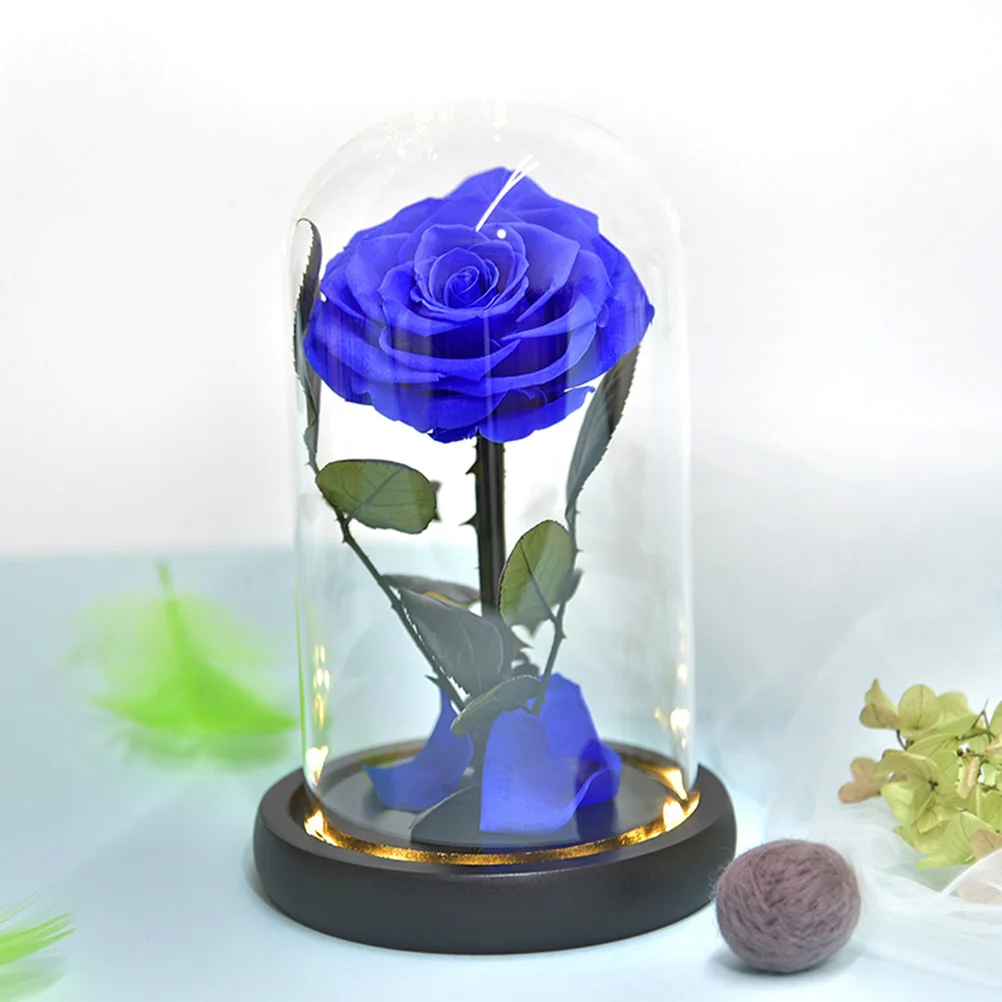 

1Pcs Eternal Fresh Flower Bottle Light Blue Glass Shade Elegant Preserved Rose Valentines Party Gift Eternal Flower Bottle Lamp