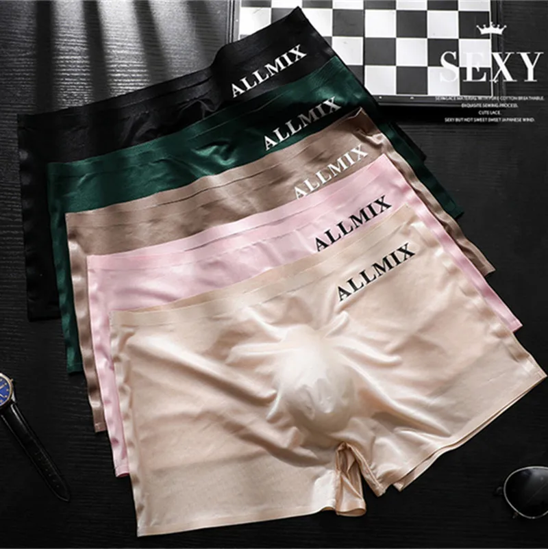 Sexy boxers hombre 3D convex pouch underwear men letter boxer para hombre ice silk cueca thin Sexy panties square corner shorts