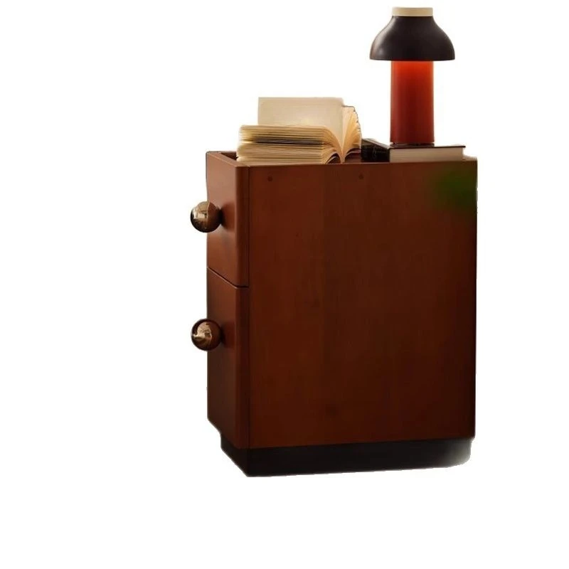 Retro solid wood bedside table, small extremely narrow bedroom bedside storage cabinet, household small apartment light