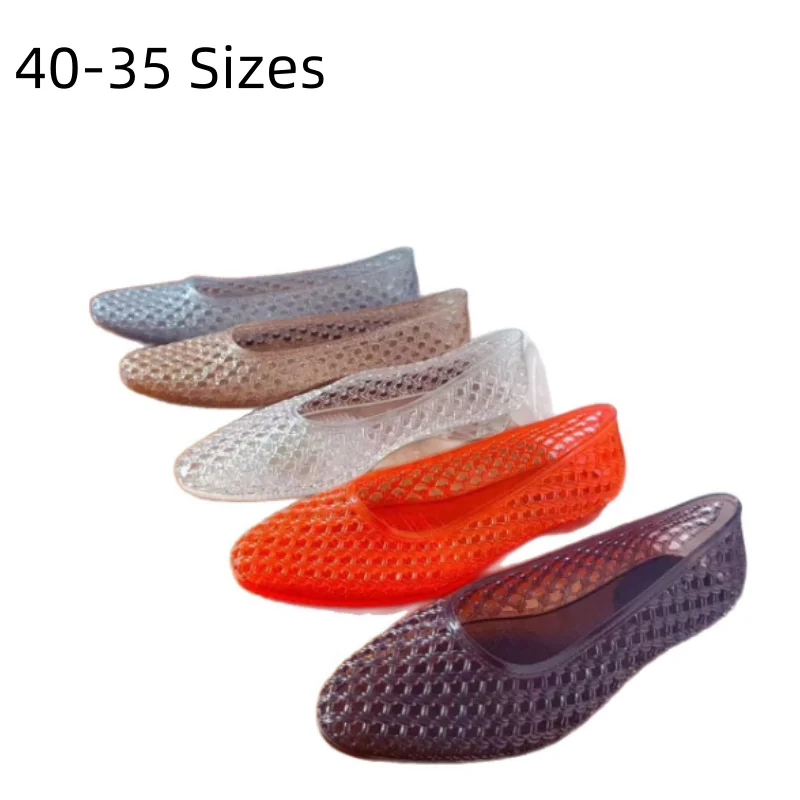 Zapatos planos de gelatina para mujer, zapatos de PVC sin cordones con punta estrecha, calzado cómodo de plástico hecho a mano a bajo precio, 35 40 39 dorado, rojo y transparente