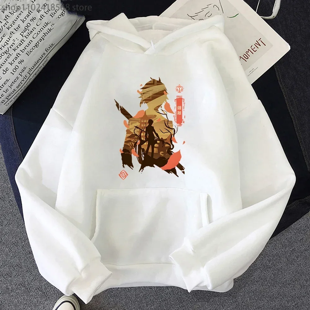 Cartoon Zhongli Hoodie Men Genshin Impact Metal Print Swearshirt  Harajuku Hoodies Women Y2k Streetwear Four Seasons Fleece Tops