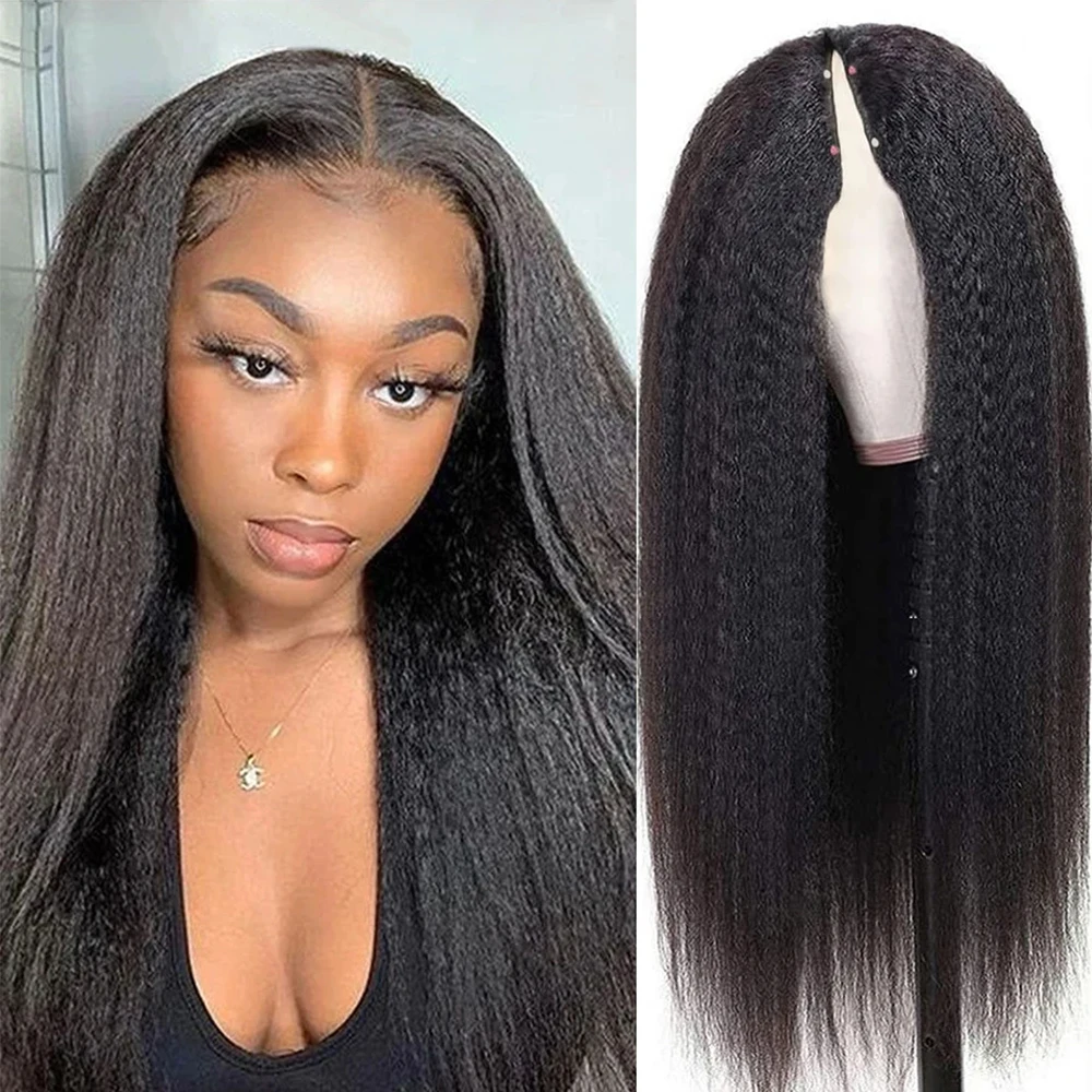 

Kinky Straight U Part Wig Human Hair No Leave Out Glueless Brazilian Wig No Glue V U Part Yaki Human Hair Wigs For Women