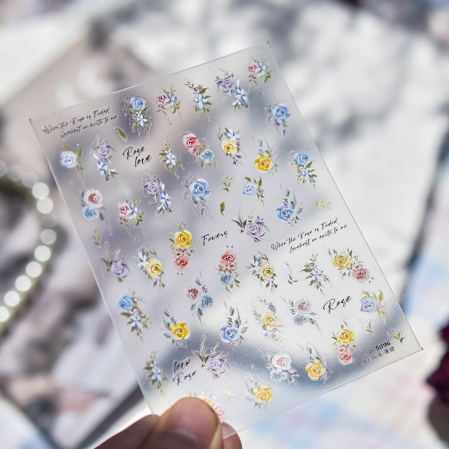 エレガントな水彩ローズ高品質フラワーネイルステッカーデザイン装飾 DIY マニキュア T-5096