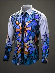 Color Block Colorful Artistic Men's Shirt Daily Wear Going out Fall & Winter Turndown Long Sleeve 4-Way Stretch Fabric Shirt