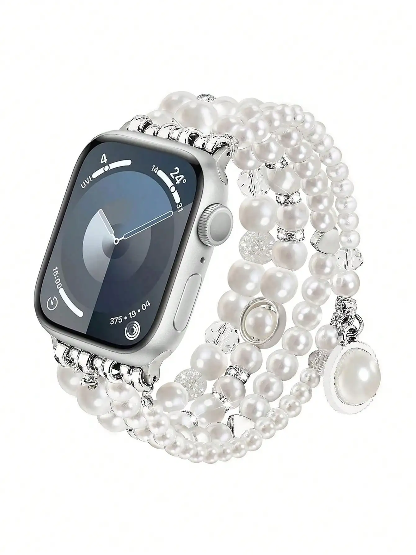 

Элегантный многослойный ремешок для Apple Watch с жемчугом и кристаллами, металлическая застежка серебристого цвета