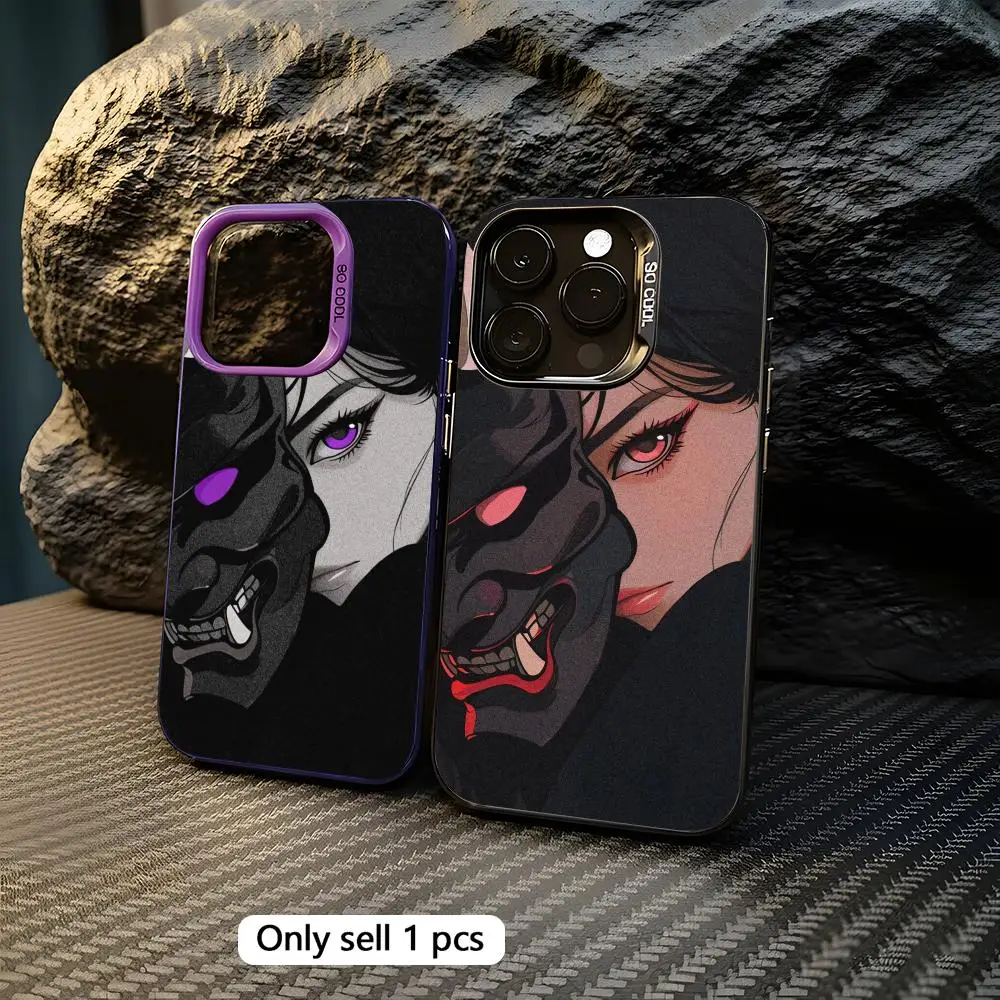 

H-Hannya Mask Style Phone Case Metallic TPU Phone Case for iPhone 17 16 15 14 13 12 11 Pro Max, Slim Shockproof Cover