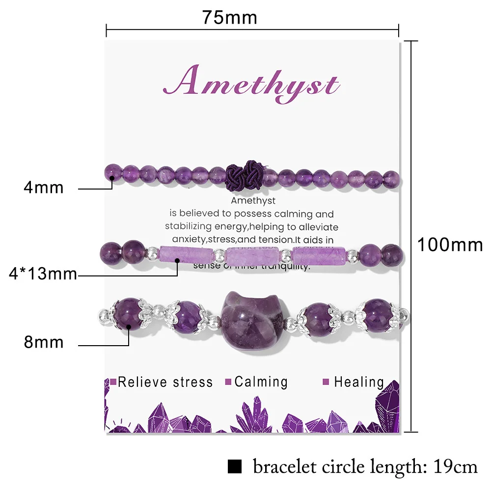 3pcs/set Natural Stone Tiger Eye Turquoises Bracelet Rose Quartzs Crystal Beads Charm Bracelets Cat Head Jewelry for Women Gift