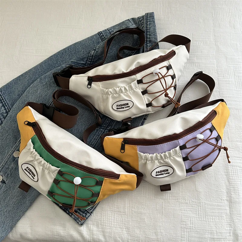 Chest Bag for Women Fashion Contrast Color Messenger Bag Female Sports Travel Bag Girls Multifunctional Crossbody Small Rucksack