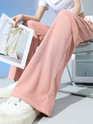 Women Straight Wide Leg Summer Pants Casual Pink Black White High Waist Ice Silk Slacks Y2K Harajuku Korean Fashion Trousers