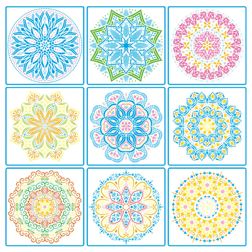 9 Sheets Tile Cut Painting Template Wall Decorating Stencil PET Floor Hollow DIY
