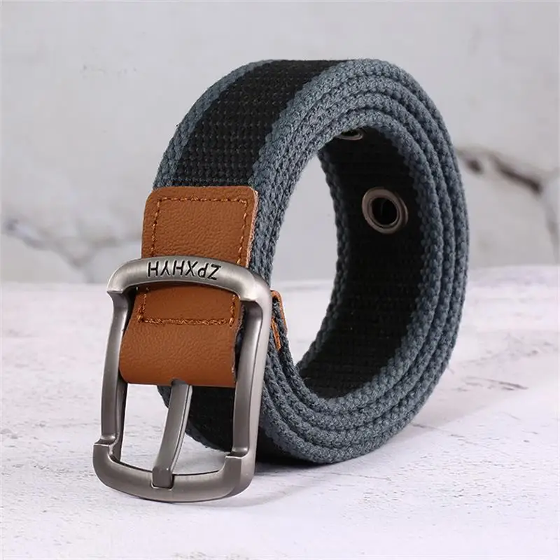 Outdoor Canvas Men's Belt Solid Color Black and Red Striped Woven Alloy Pin Buckle Sports Overalls Belt Male Wholesale