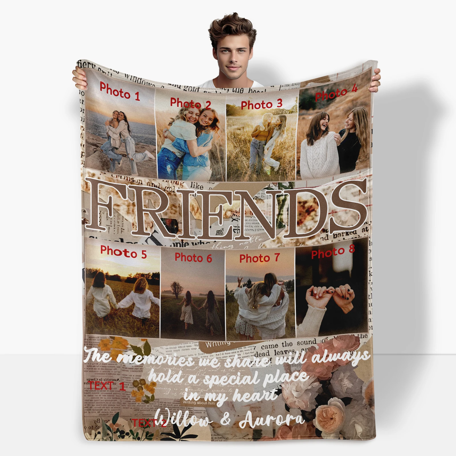 Customize A Blanket That Includes 8 Friend Photos And Two Romantic Notes To Treasure Your Friendship