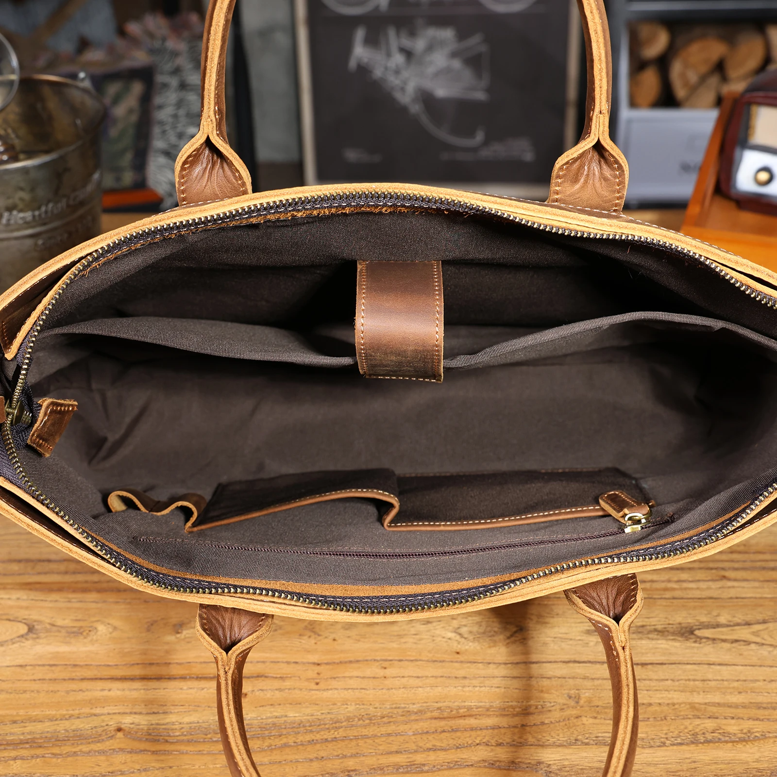Vintage Echtleder Herren-Aktentasche 16 Zoll Laptop-Taschen Crazy Horse Leder Messenger-Handtasche Rindsleder Geschenkidee für Männer – Detail 18