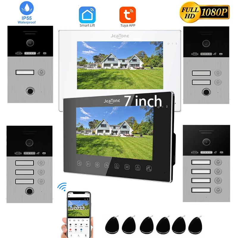 Fingerprint 4in1 Unlock Wifi Doorbell Video Intercom System Tuya Smart 7 Inch Touch Monitor 1080P 1F/2F/3F/4F Doorphone Camera