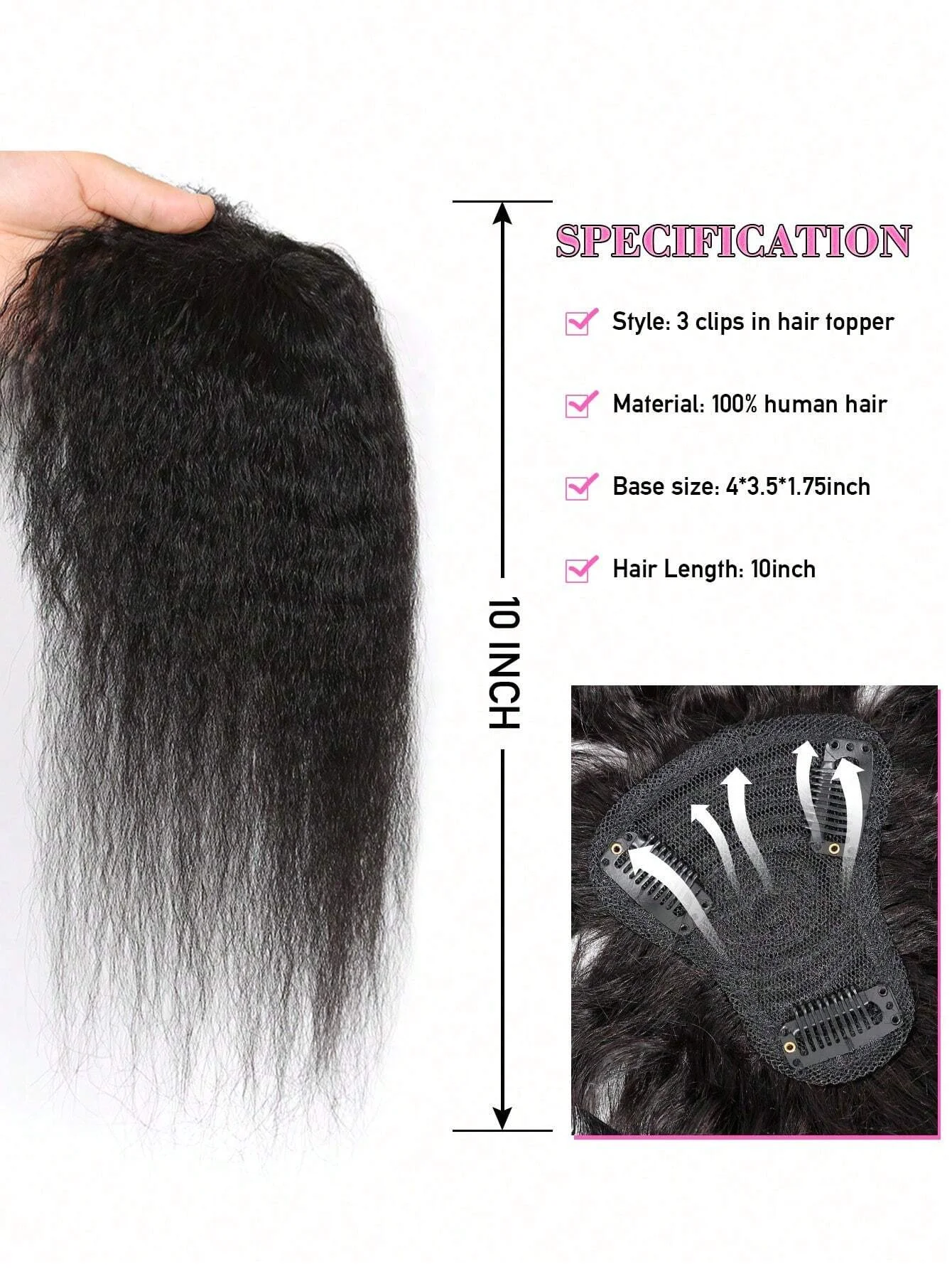 Kinky Straight Natural Black Topper Hair With Bangs Human Hair Toppers For Women Invisible T Part Clip In Hair Extensions Daily