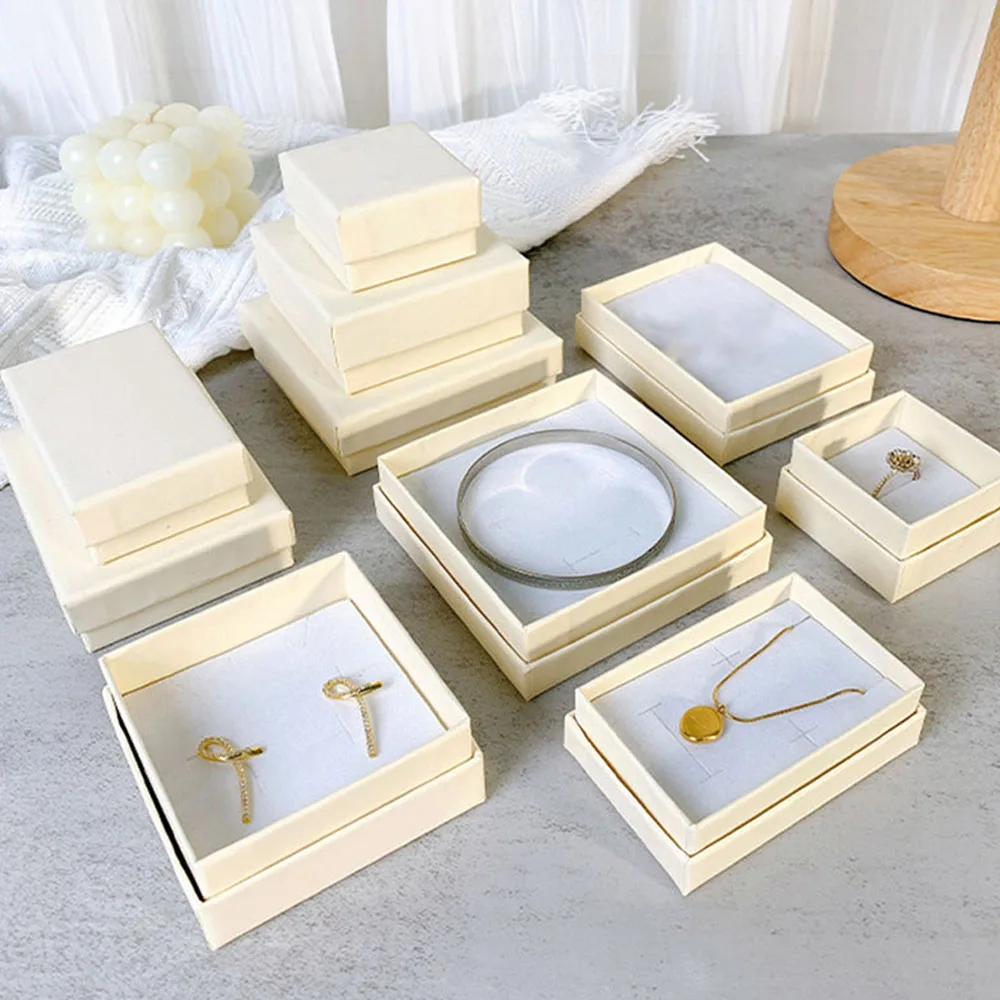 

24pcs Beige Jewelry Box Paper Cardboard Jewellery Gift Packaging Multi-function Set Case Storage Display Boxes with White Sponge