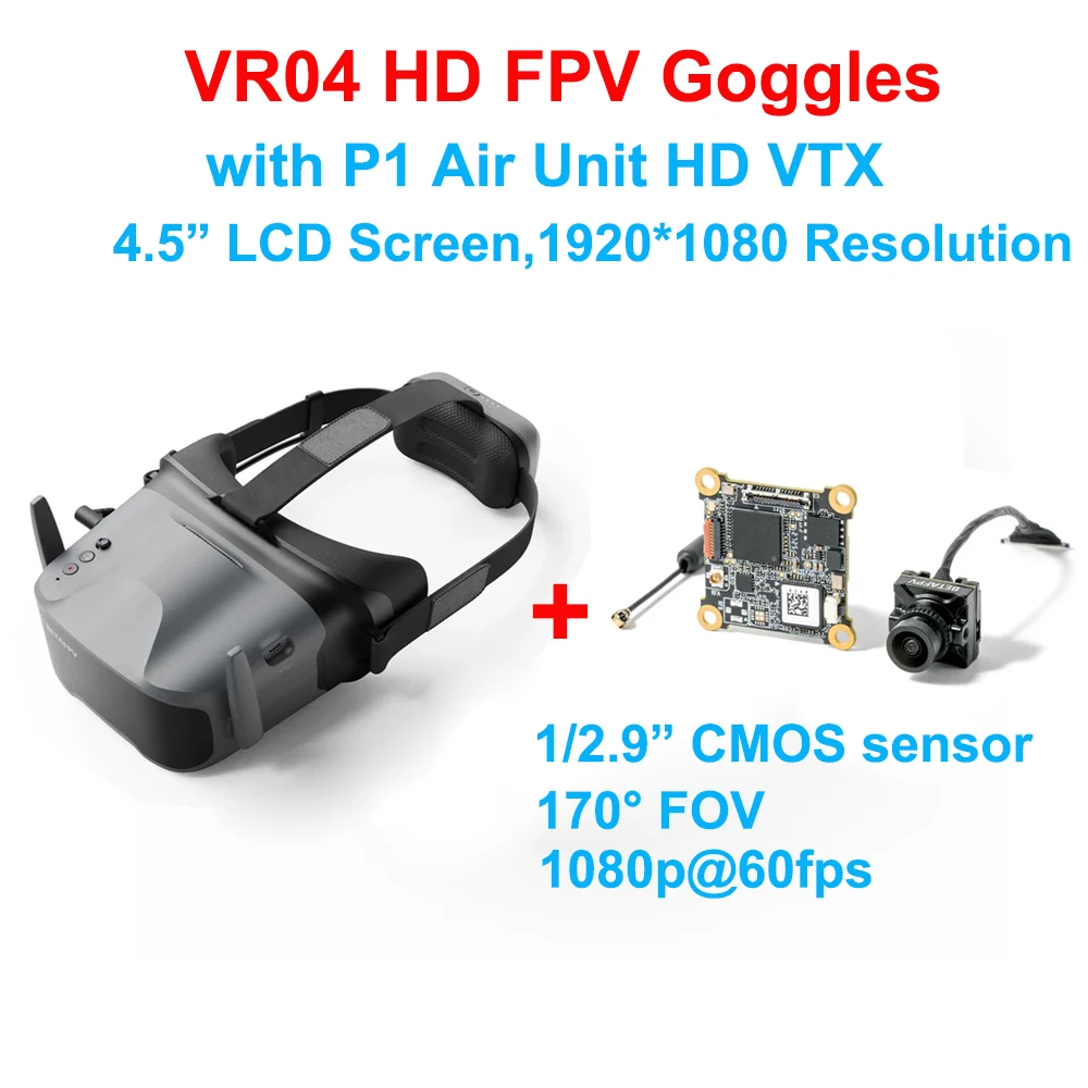 

BETAFPV VR04 HD FPV Goggles 1920*1080 1080P@60fps Resolution 4.5 inch LCD Screen Compatible with the P1 Air Unit FPV Camera