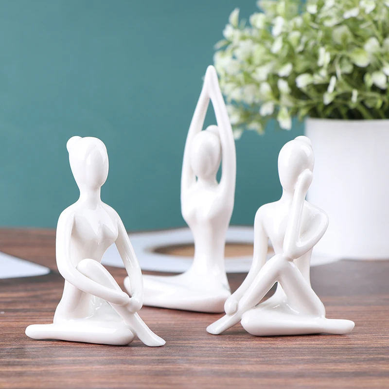 6 Styles Meditation Yoga Pose Statue Figurine Ceramic Yoga Figure Decor Ornament