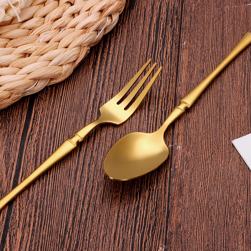 6/24/30Pcs Gold Thin Cutlery Stainless Steel Tableware Western Dinner Set Solid Color Knife Fork Spoon Mirror Kitchen Utensils