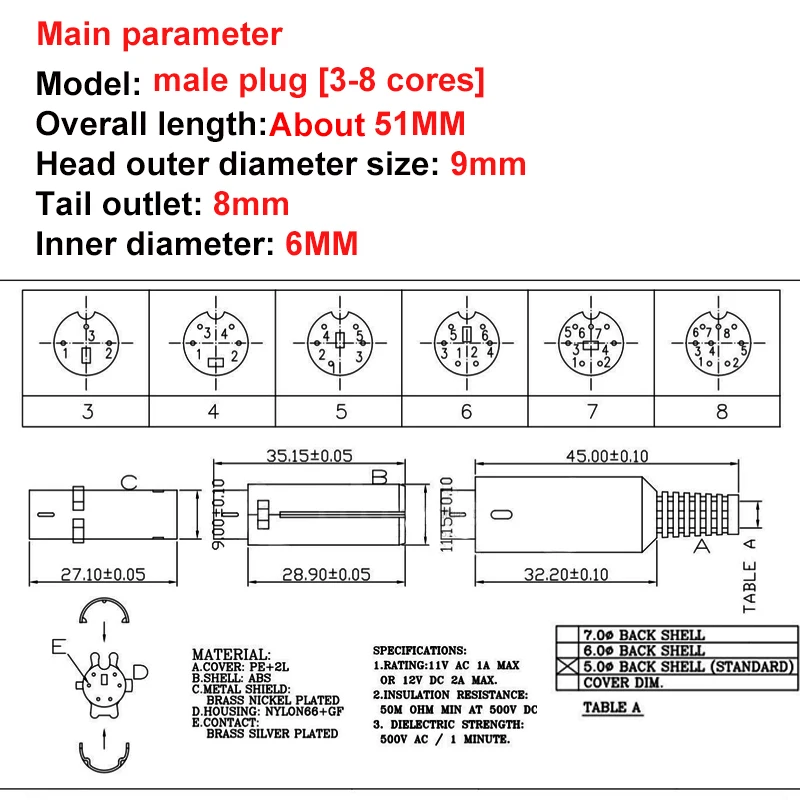 High Quality Mini DIN Plug Socket Connector 3/4/5/6/7/8 PIN Chassis Cable Mount Male Female