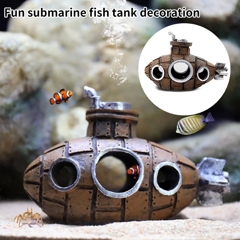 Submarine Sculpture Submarine Ornaments Fish Shelter Cave Landscaping Accessories For Aquarium Fish Tank Decor Home Decor