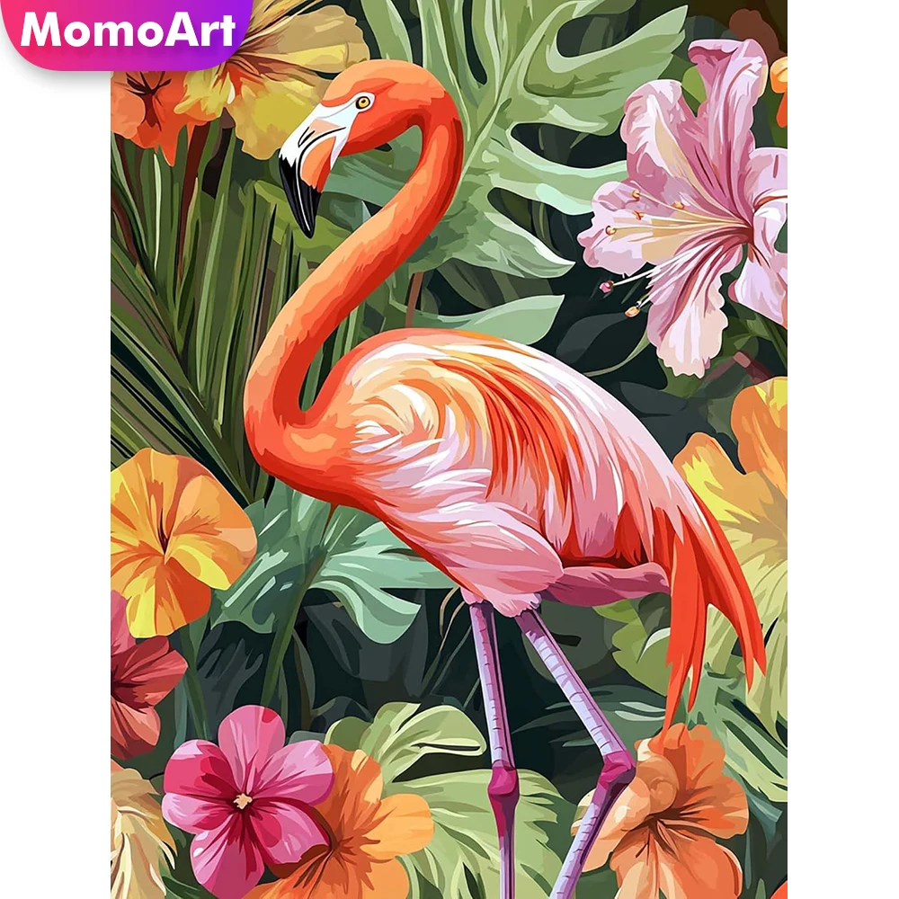 Momoart Vollquadratische und runde Diamantmalerei, Flamingo-Tier, DIY-Diamantmosaik, Blumen-Kreuzstich-Set, Stickerei, Kindergeschenk