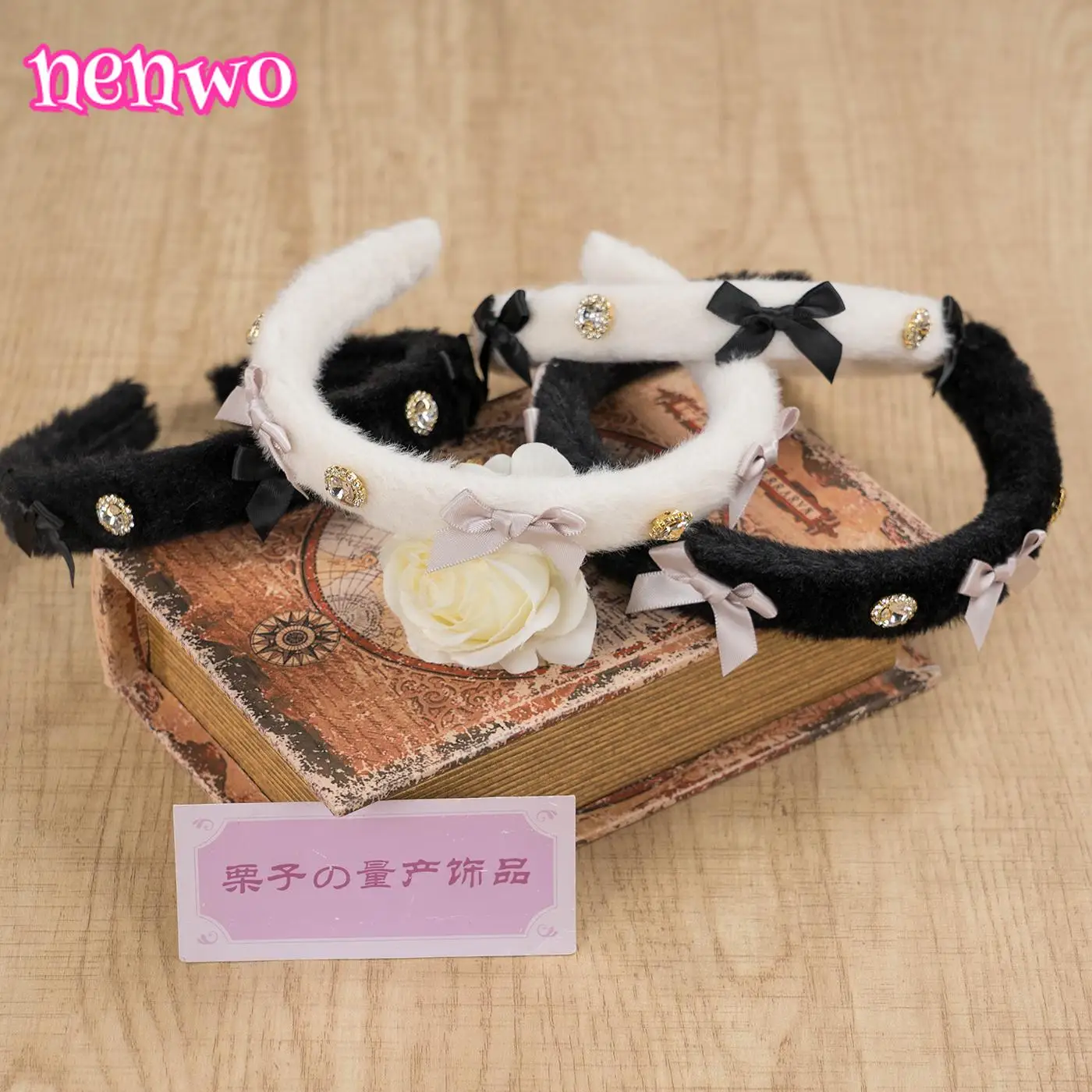 

Японские шахты ручной работы, массовое производство, имитация норковых волос, повязка на голову с бантом и стразами, пушистый осенний головной убор в стиле Лолиты Diadema Mujer