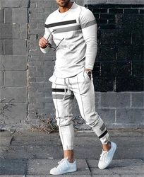 Fashion Color Stripe 3D Print Men's Sportswear Set Casual Long-Sleeved T Shirt Pants 2-Piece Set Oversized Pullover Men Clothing