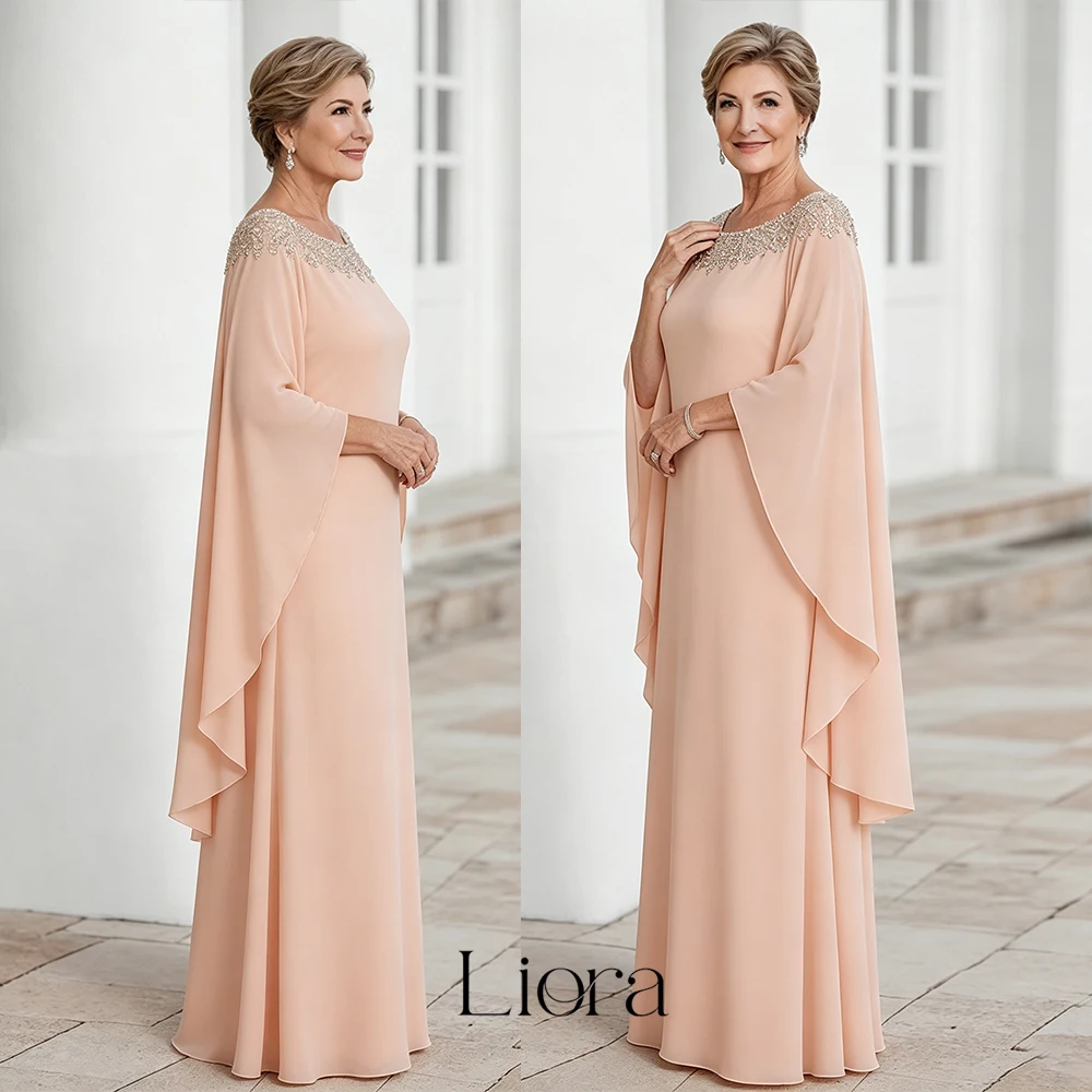 Liora Customized Long Mother of Bride Dress for Weddings Floor Length Cap Sleeves Wedding Guest Dress Beaded Evening Gowns