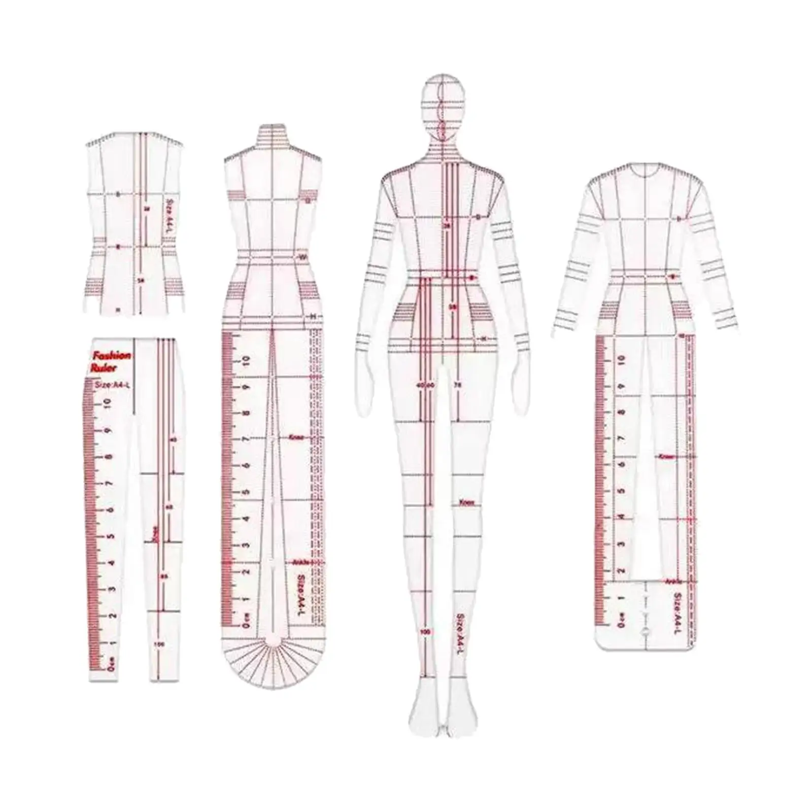 4Pcs Clothing Design Ruler Fashion Illustration Rulers Patterns for Clothing Drafting Dressmaking DIY Quilting Sewing Designers