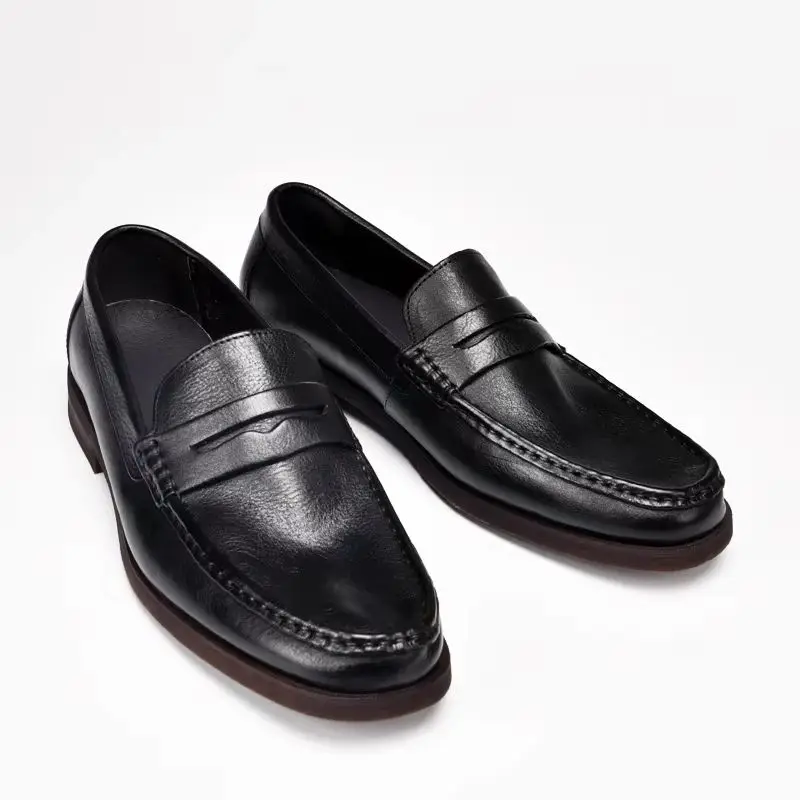LIHUAMAO Grade A cow leather men's penny loafers cowhide leather shoes slip on casual outdoor sneaker footwear retro work shoes
