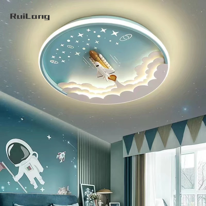 

Children Ceiling Lamp Rocket Design Blue Cartoon Chandelier Kids Room Boy Bedroom Ceiling Light Plafon Led светильник потолочный