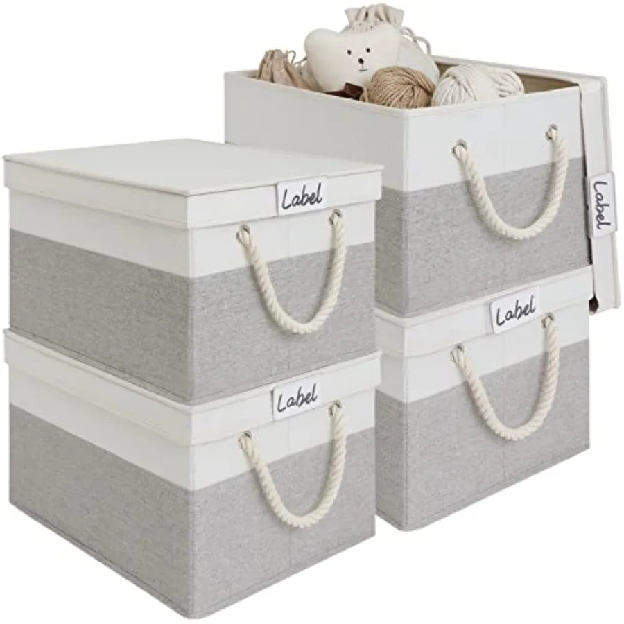 

Faric Stora ins wit Lids for Orgazing Foldale Clot Stora oxes for Sees Clotes askets wit Cotton Rope andles XLar ei and Gray 4-