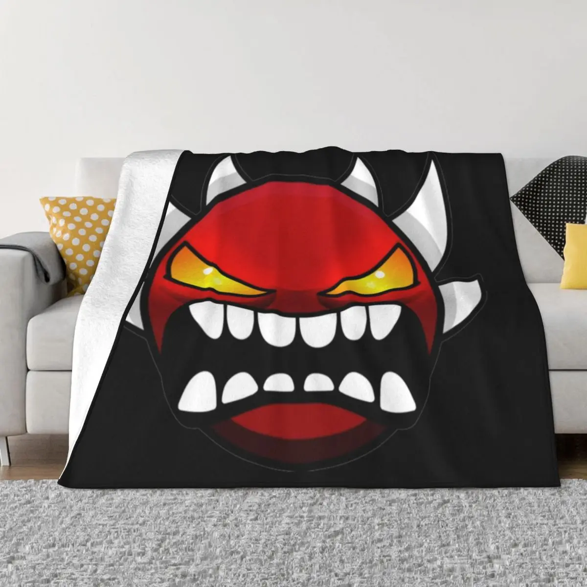 angry geometry dash Throw Blanket Cute Blanket Plaid Blanket Fluffy