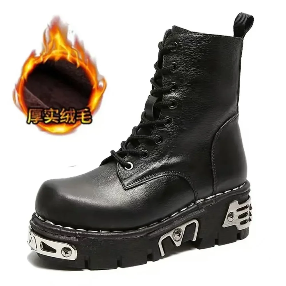 WOGQ Men's Real Leather Motorcycle Boots Black 48 5