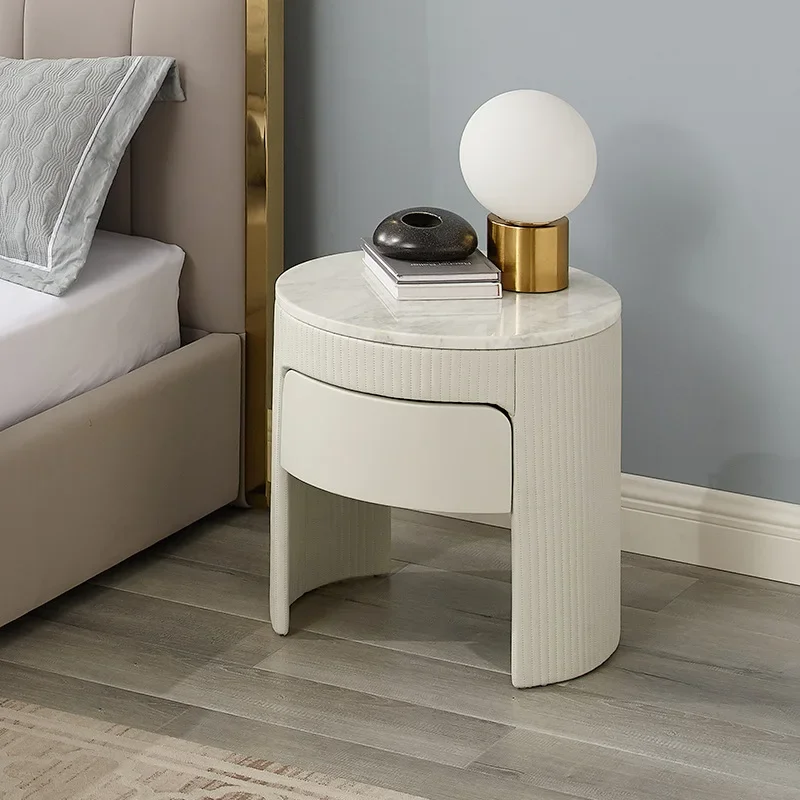 

Modern luxury style bedside table Microfiber Leather Unique Design for Home Furniture Marble Round Nightstands