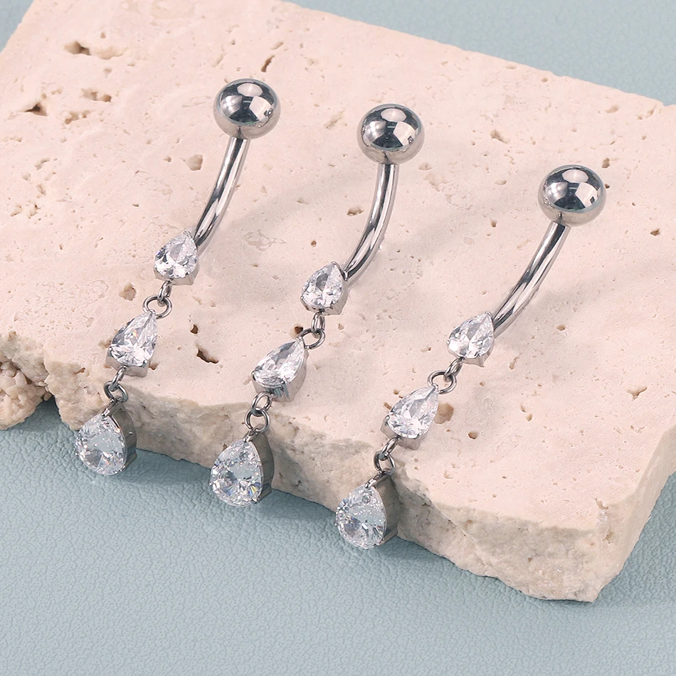 1/5PCS Titanium 14G Dangle CZ Gems Belly Button Ring Zirconia Waterdrop Pendant Navel Nail Piercing Ombligo Jewelry for Women