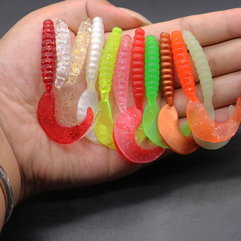 10PCS Jigging Soft Silicone Fishing Lures 3.5cm 5.5cm Shrimp Fishy Smell Wobblers Spiral Tail Artificial Swimbaits Shad Souple