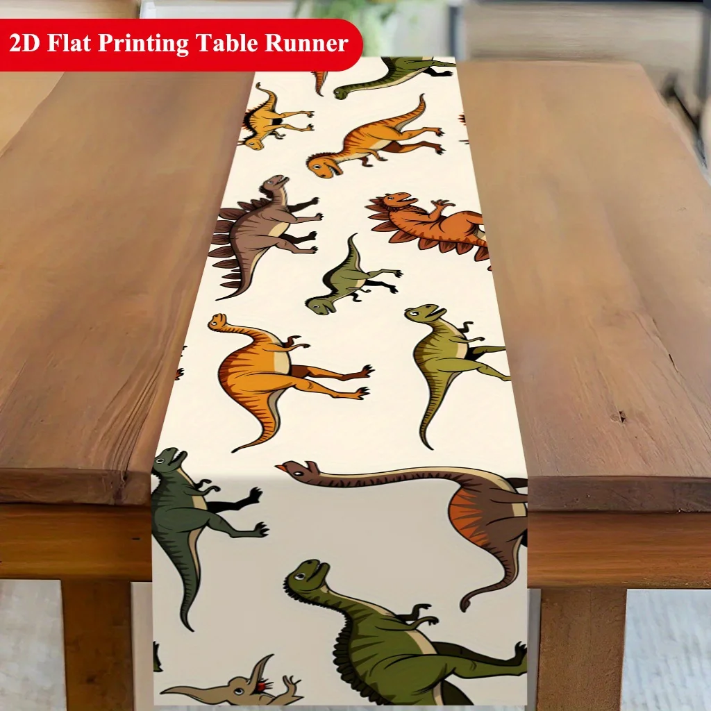 Vibrant Lifelike Dinosaurs Multiple Shapes Table Runner - Cute Jurassic Motif Decoration for Holiday Kitchen Dining Home Party