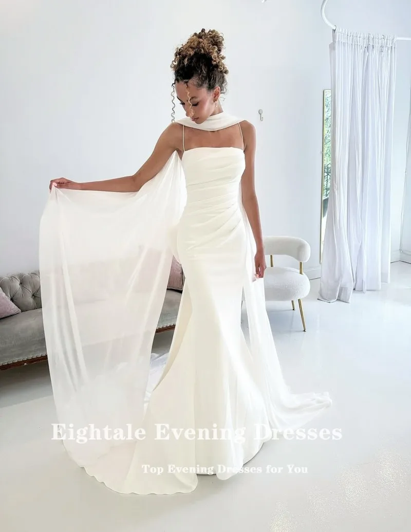 Robe de mariée arabe de quatre-quarts, personnalisée, ivoire, sans bretelles, bretelles Spaghetti, robe de soirée sirène musulmane