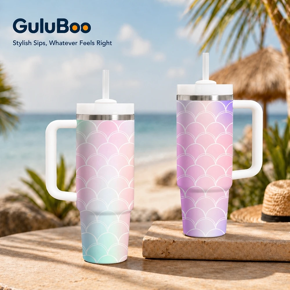 

fish scales Vacuum Flasks 40oz Portable Stainless Steel Tumbler with Handle Straw Double Wall Vacuum Insulated Leakproof Mug