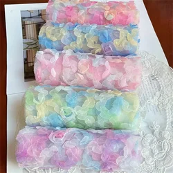 1yard x 120mm Gradient Colorful Flower Organza Ribbon for DIY Craft Ribbon Gift Wrapping Hair Bowknot DIY Christmas Materials