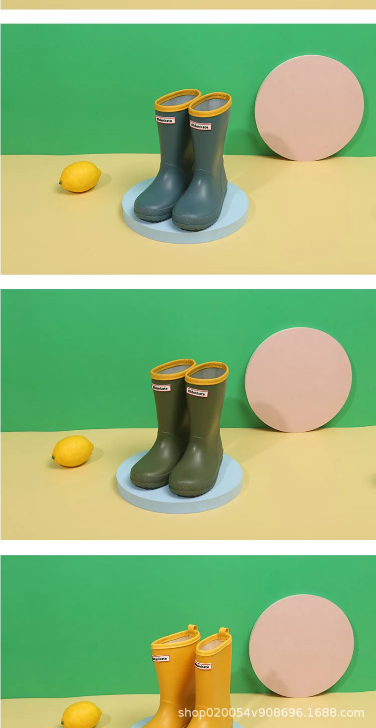 Kurze, wasserdichte Regenstiefel für Jungen und Mädchen, rutschfeste, weiche Gummischuhe für Babys, bequeme, einfarbige Freizeitschuhe für Kinder, die sich leicht anziehen lassen, Wasserschuhe für Kinder. – Detail 3