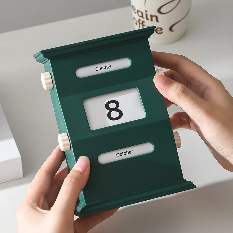 HeMu Vintage Rotary Perpetual Desk Calendar,Manual Knob-Adjust Month Date Week Display,Creative Table Decoration Gift